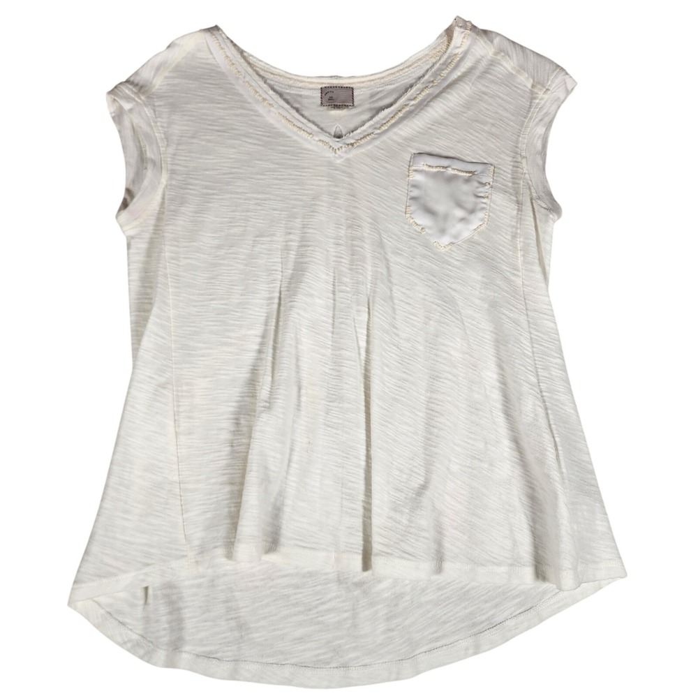 Anthropologie 9-16 STCL Pocket Tee‎ Sleeveless Top Frayed Trim Ivory Small